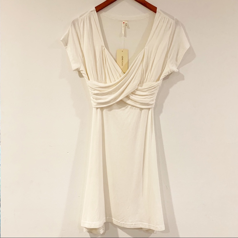 White Cream Flattering Wrap Tie Dress NWT